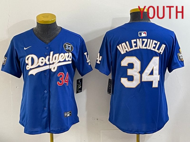 Youth Los Angeles Dodgers 34 Valenzuela Blue Gold Game 2024 Nike MLB Jersey style 1120